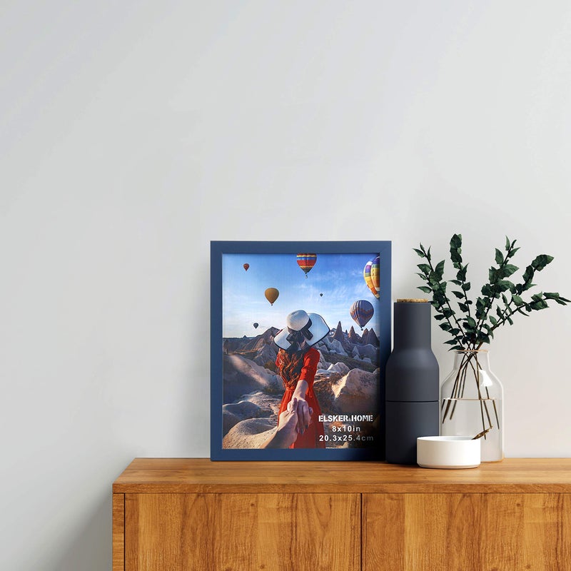 ELSKER&HOME 8x10 Picture Frame - Navy Blue Sturdy Wood Composite Photo Frame - Semi-tempered Glass - Includes Hanging Hardware and Desktop Easel - For Landscape/Portrait Frame (6 Pack) - Image 2